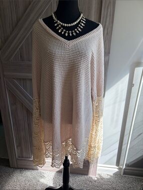 Women’s Cream Crochet Tunic with Lace Hem
